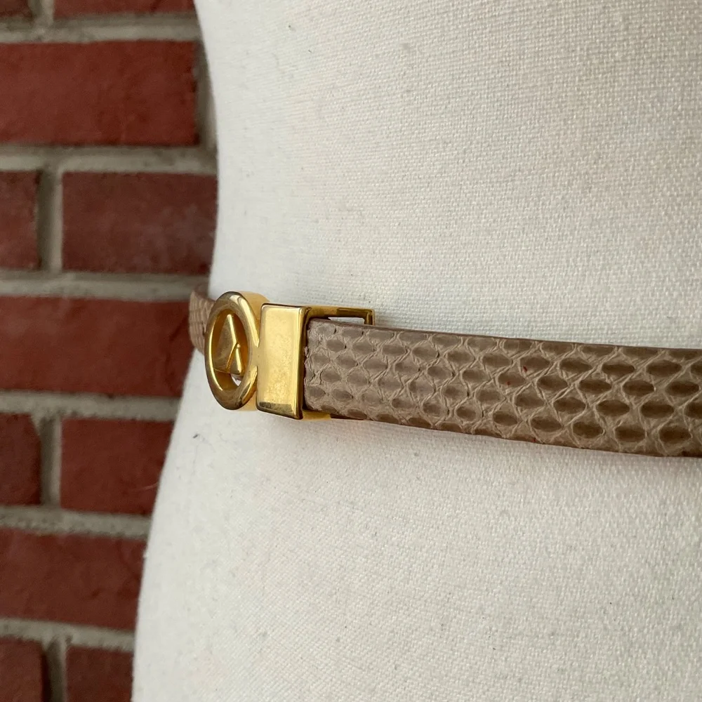 Vintage Beige Tan Snakeskin Leather Belt Removable Gold Buckle NEW